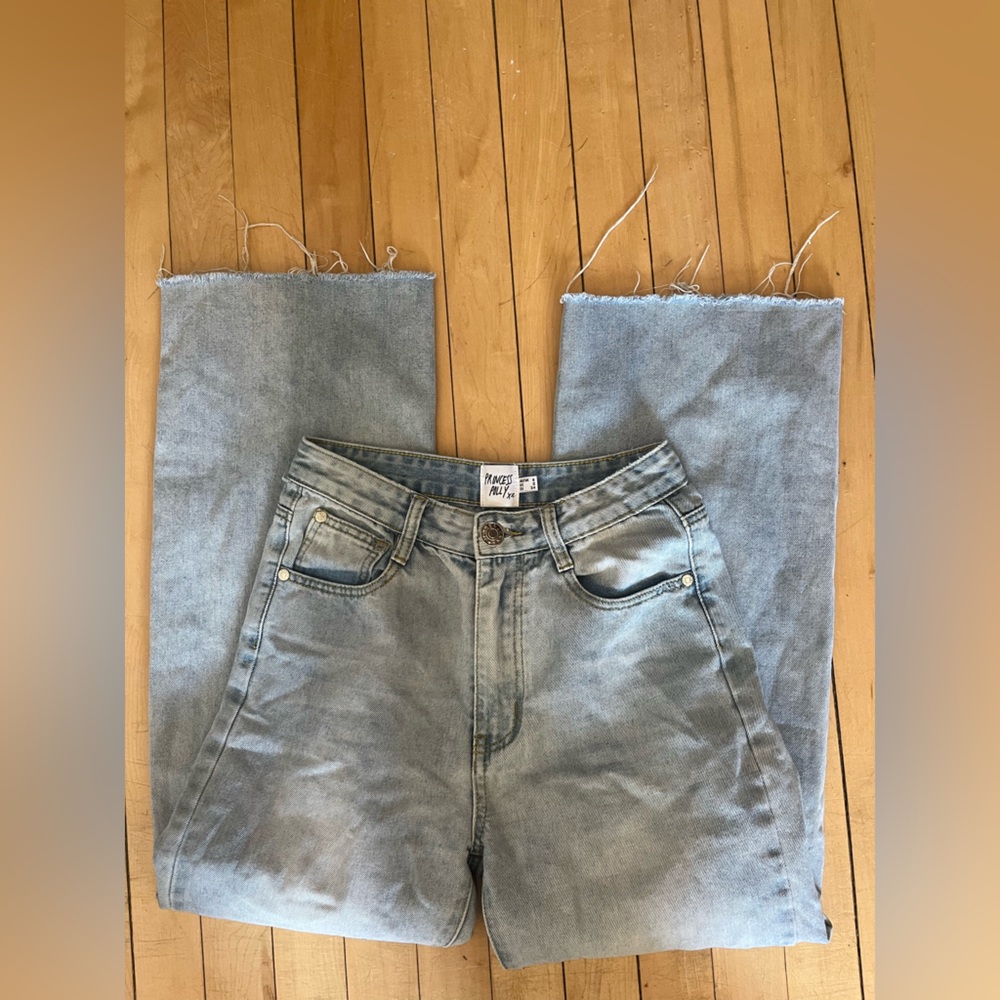 Princess Polly Light Blue Frayed Bottoms Jeans